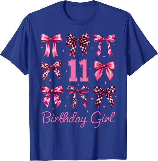 11th Birthday Girl Leopard Coquette Bows 11 Year Old Girl T-Shirt - T-Shirt | Royal