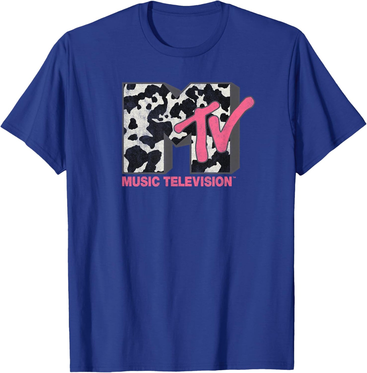 MTV Music Television Cow Print Pattern Classic Logo T-Shirt - T-Shirt | Royal