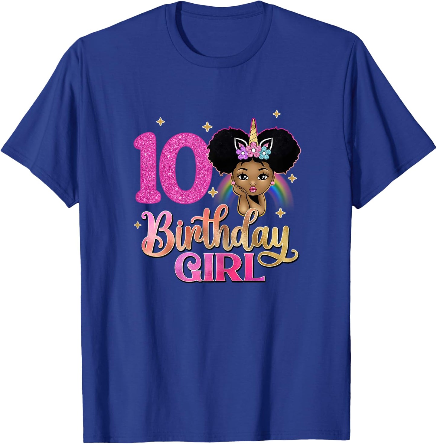 10th Birthday Girl Afro Melanin Unicorn Princess 10 Yrs Old T-Shirt - T-Shirt | Royal