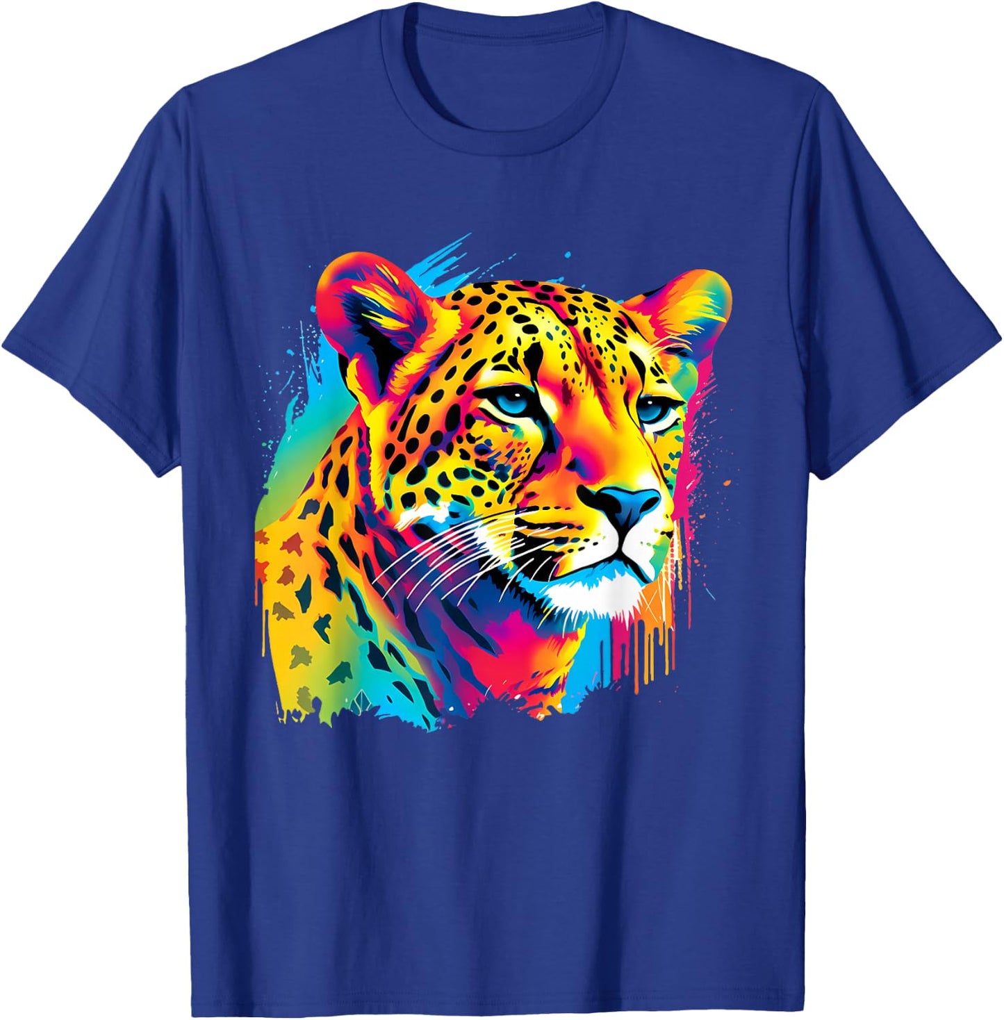 Colorful Cheetah Face Animal Print Big Cat Wildlife Artwork T-Shirt - T-Shirt | Royal