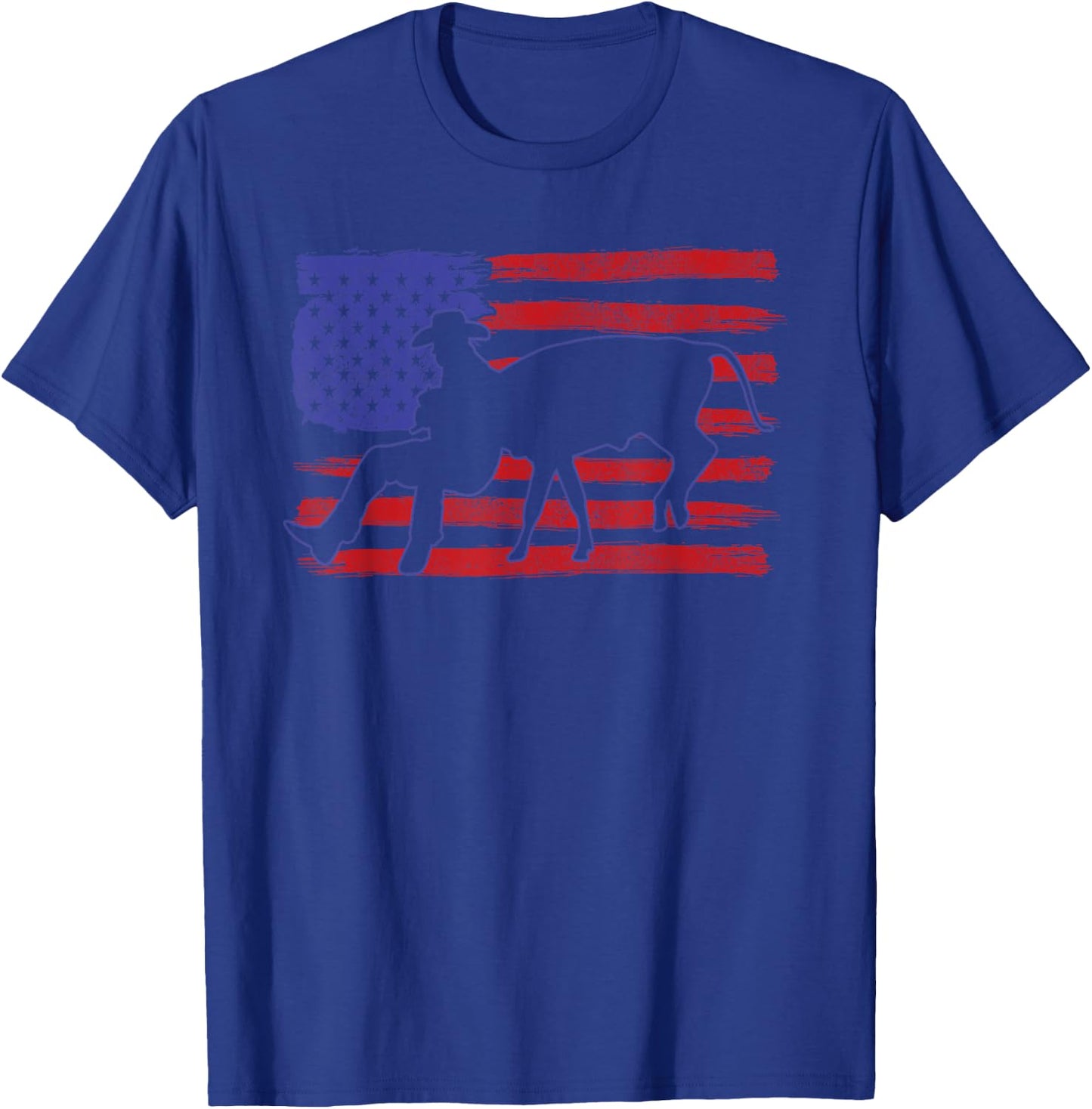 Chute Dogging Steer Wrestling Rodeo Cowboy Event USA Flag T-Shirt - T-Shirt | Royal