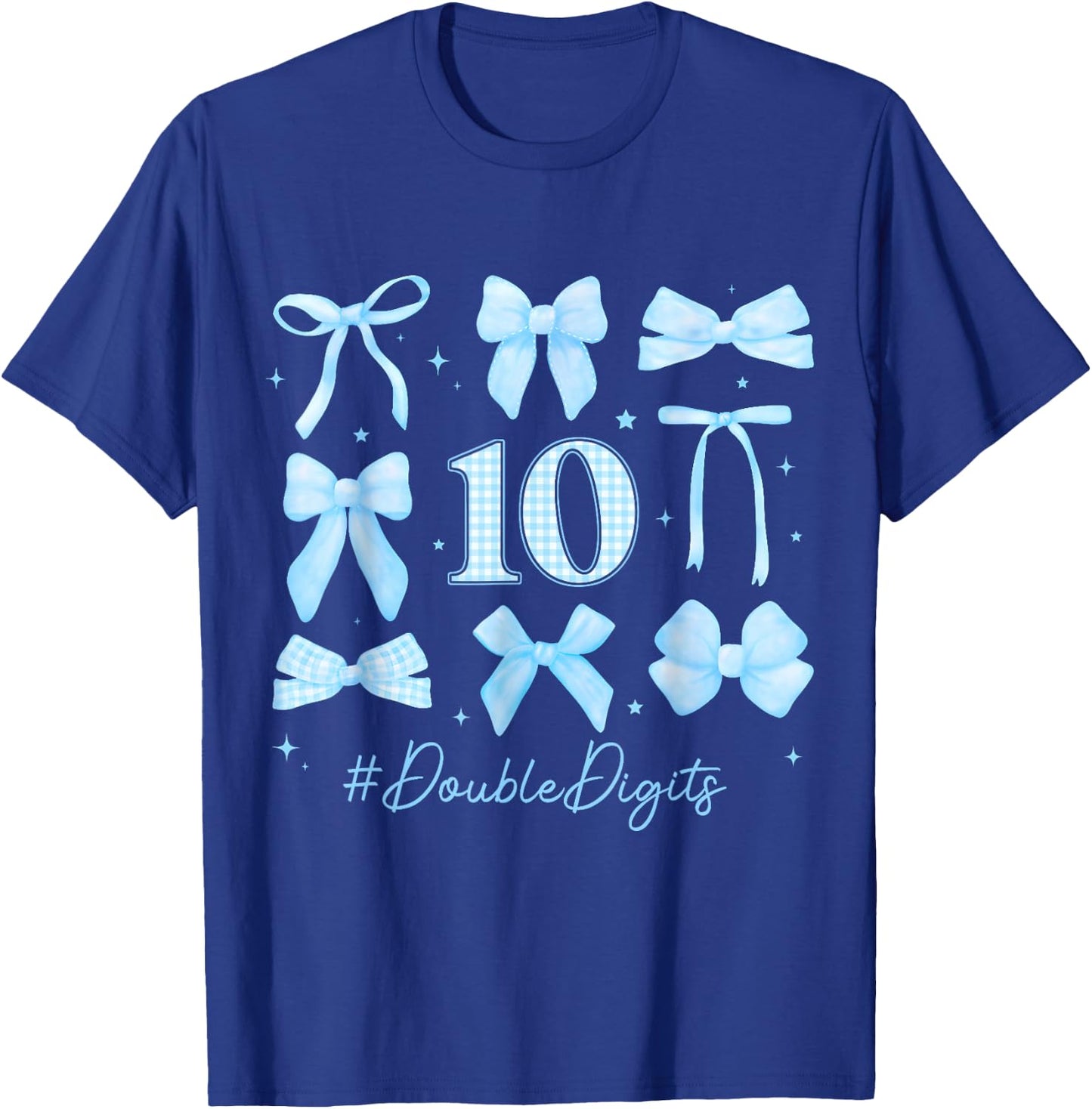 10th Blue Floral Coquette Bow Double Digits Birthday Girl T-Shirt - T-Shirt | Royal