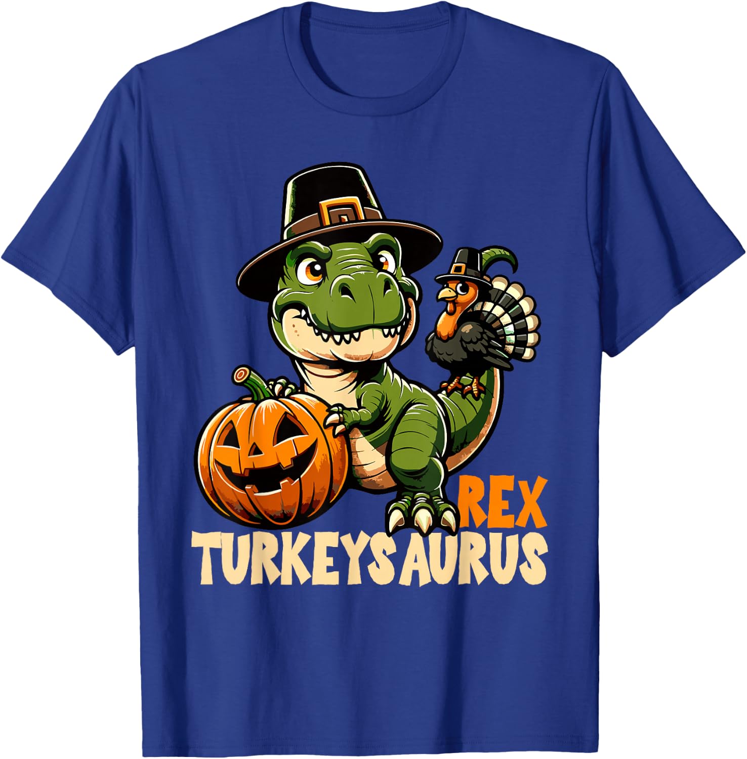 Dinosaur Thanksgiving Outfit Fall Boys Kids Toddler Turkey T-Shirt - T-Shirt | Royal