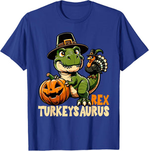 Dinosaur Thanksgiving Outfit Fall Boys Kids Toddler Turkey T-Shirt - T-Shirt | Royal
