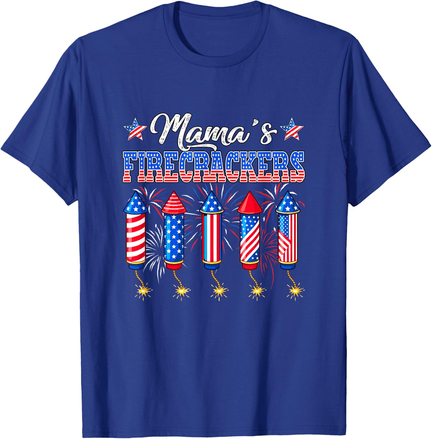 Mama's Firecrackers 4th of July US Flag Fireworks Patriotic T-Shirt - T-Shirt | Royal