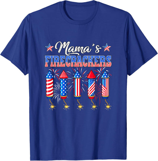 Mama's Firecrackers 4th of July US Flag Fireworks Patriotic T-Shirt - T-Shirt | Royal
