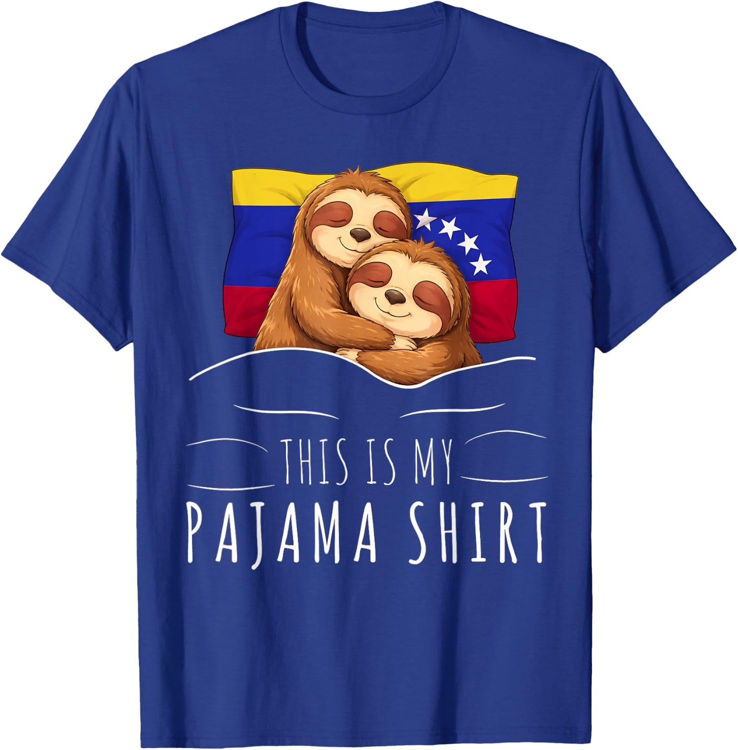 Venezuelan Flag Pajama Sleeping Sloth Sleepover Venezuela T-Shirt - T-Shirt | Royal