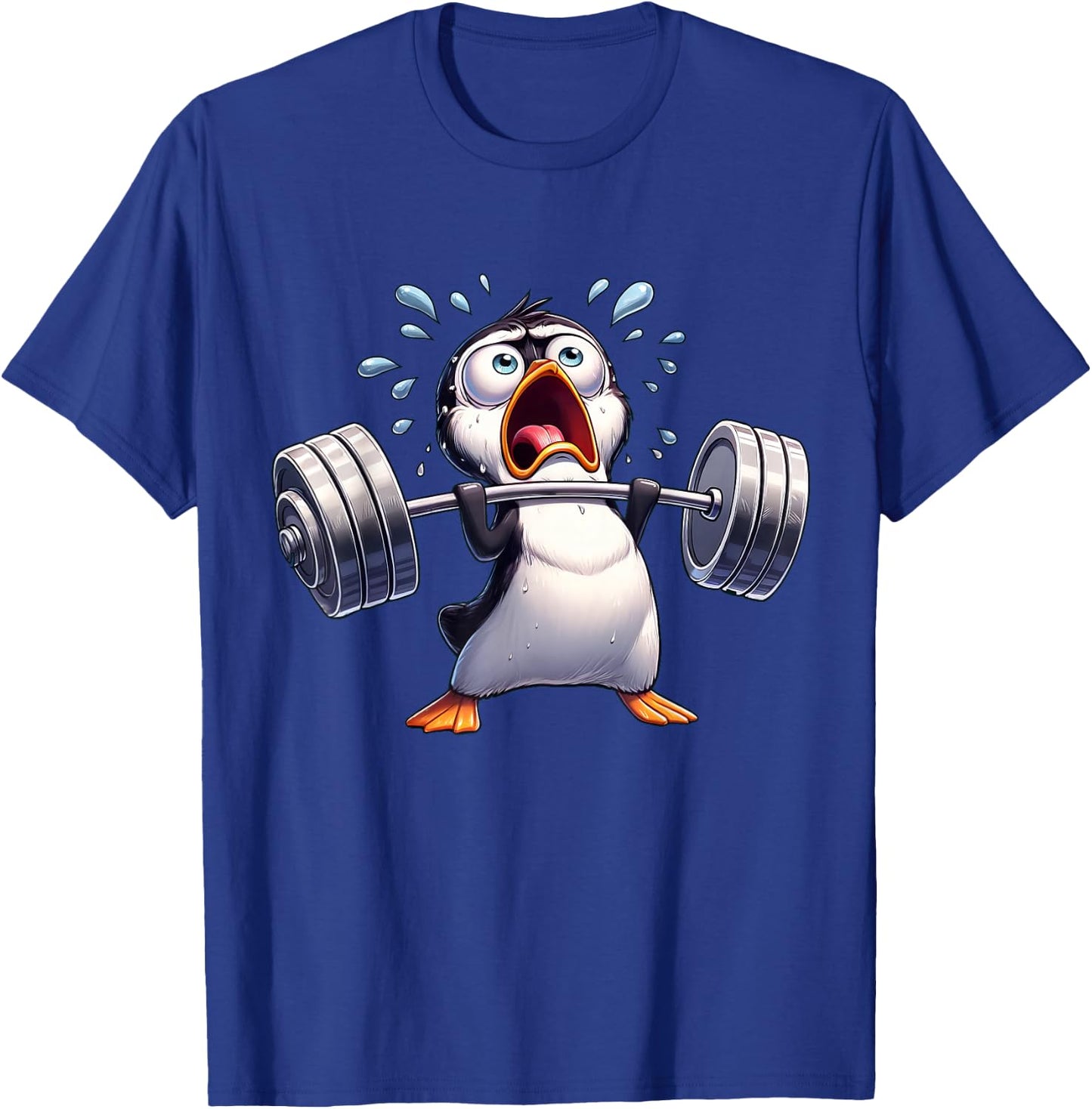 Strong Penguin Lifting Weights Workout Training T-Shirt - T-Shirt | Royal