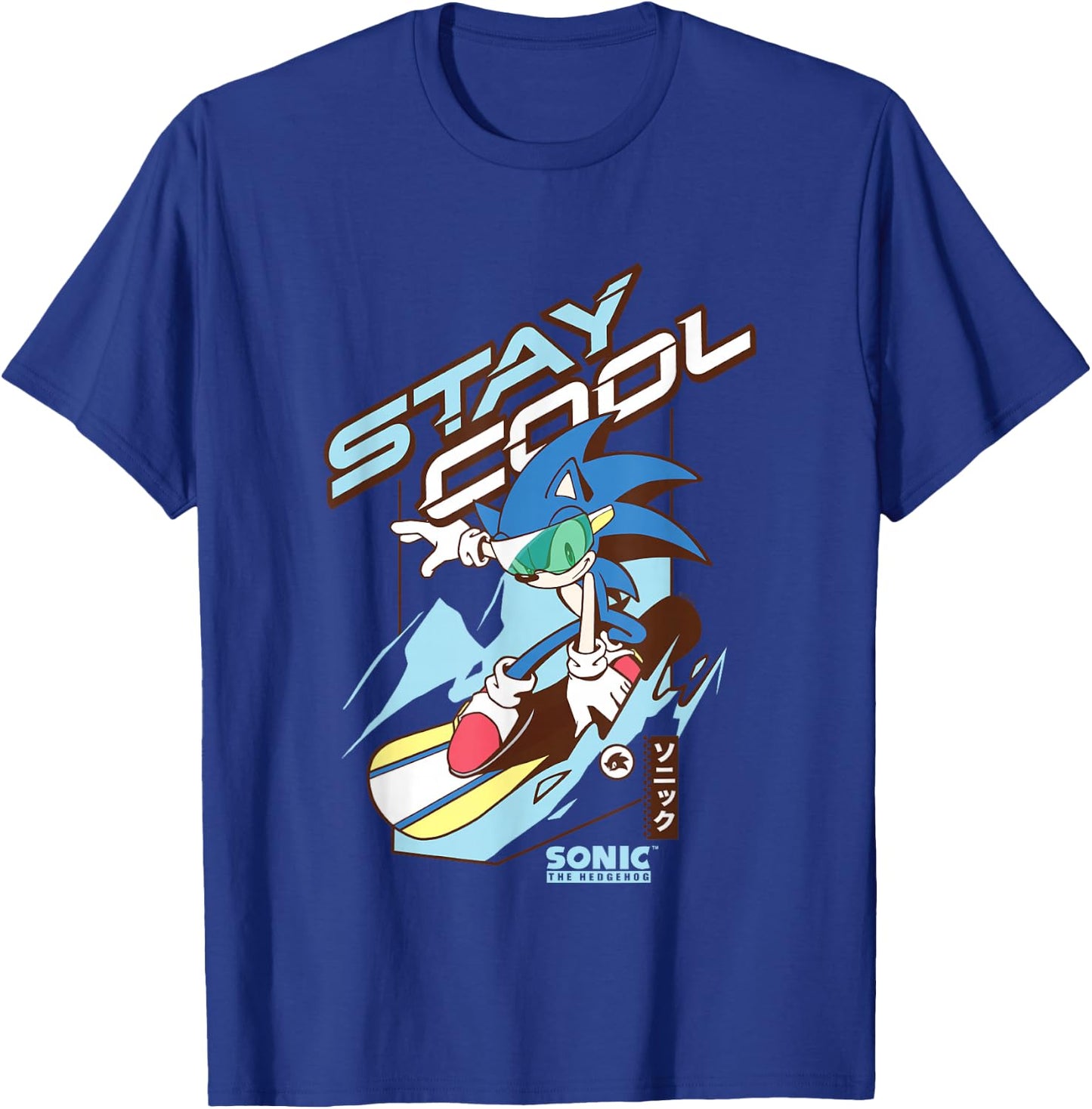 Sonic The Hedgehog Stay Cool Snowboarding Logo T-Shirt - T-Shirt | Royal