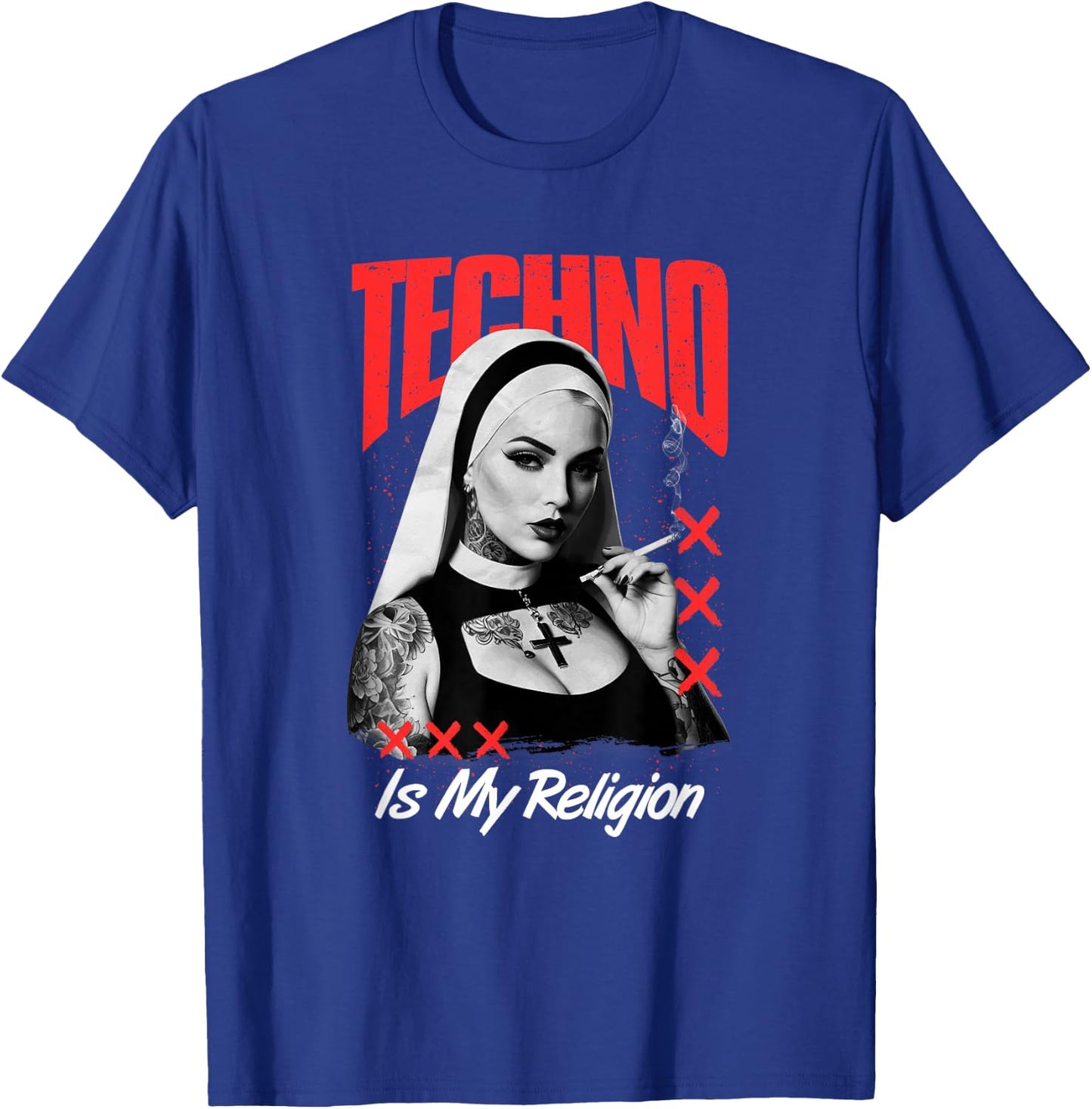 Techno Nun Evening Techno Rave Hardstyle , Black, S T-Shirt - T-Shirt | Royal