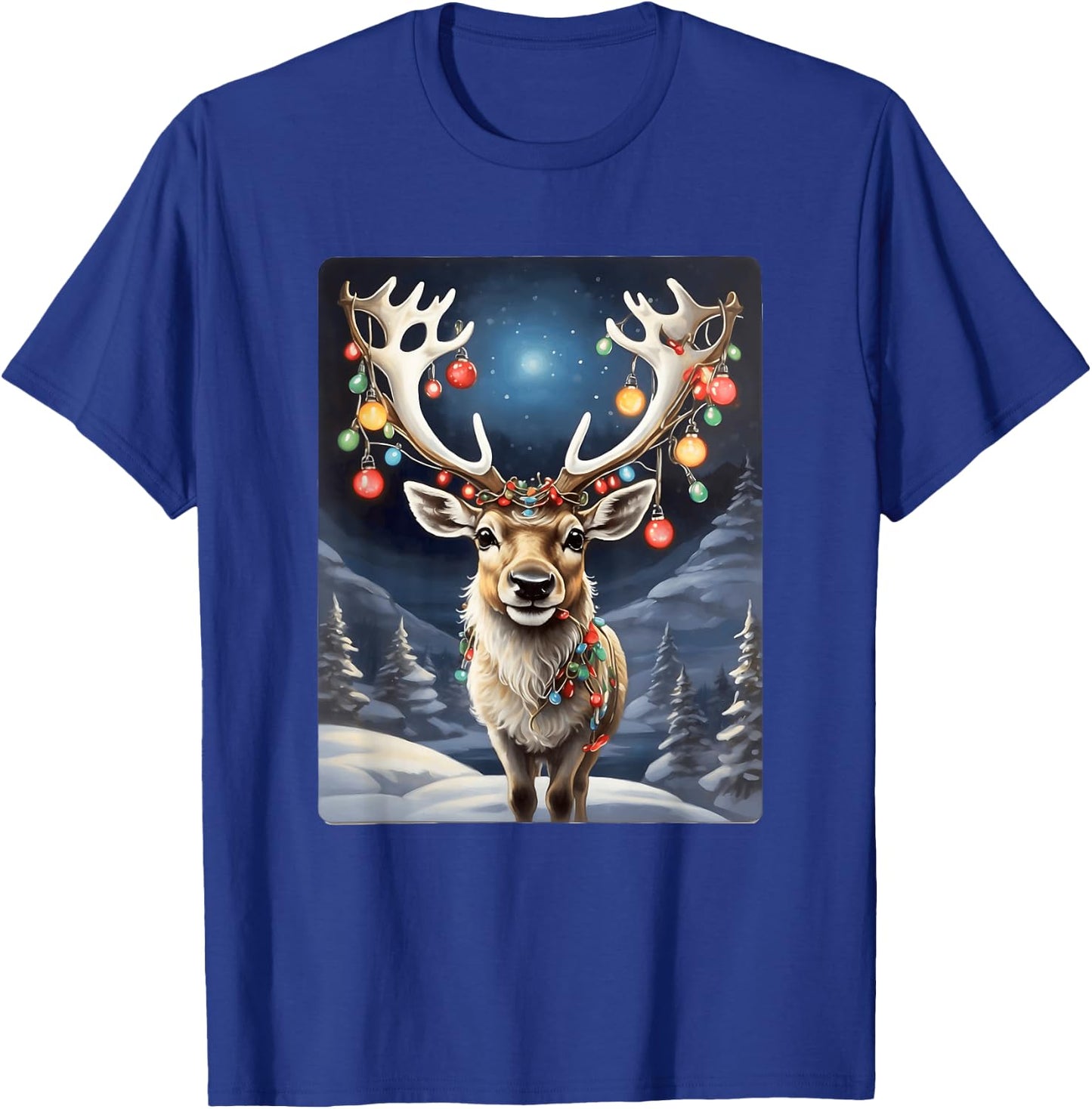 Enchanted Reindeer: Antlers Aglow in Winter Christmas Magic T-Shirt - T-Shirt | Royal