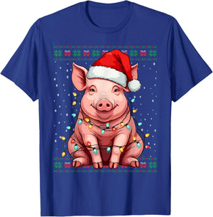 Ugly Santa Pig Christmas Sweater , Black, S T-Shirt - T-Shirt | Royal