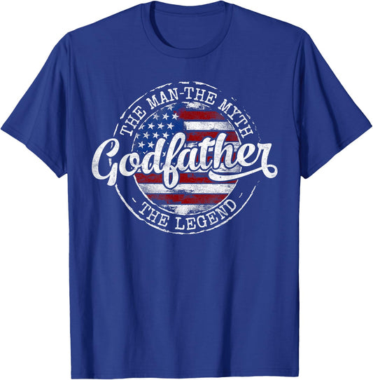 Godfather Man Myth Legend USA Flag Fathers Day Dad to Be T-Shirt - T-Shirt | Royal