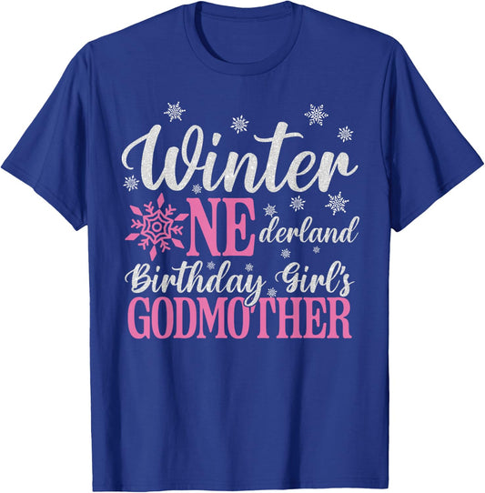 Godmother Pink Winter Onederland 1st Birthday Girl Snowflake T-Shirt - T-Shirt | Royal