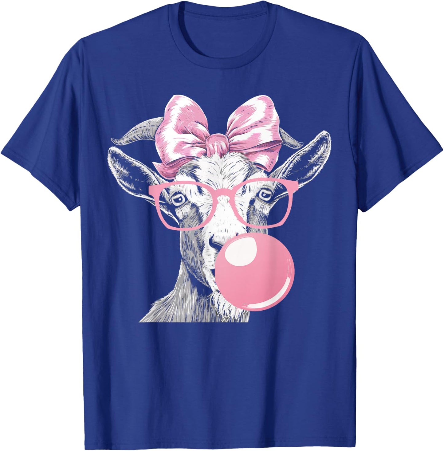 Goat Wearing Glasses and Blowing Pink Bubble Gum T-Shirt - T-Shirt | Royal