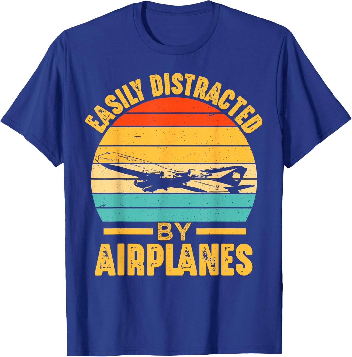 Easily Distracted By Airplanes Pilot Funny Aviation Men Boys T-Shirt - T-Shirt | Royal