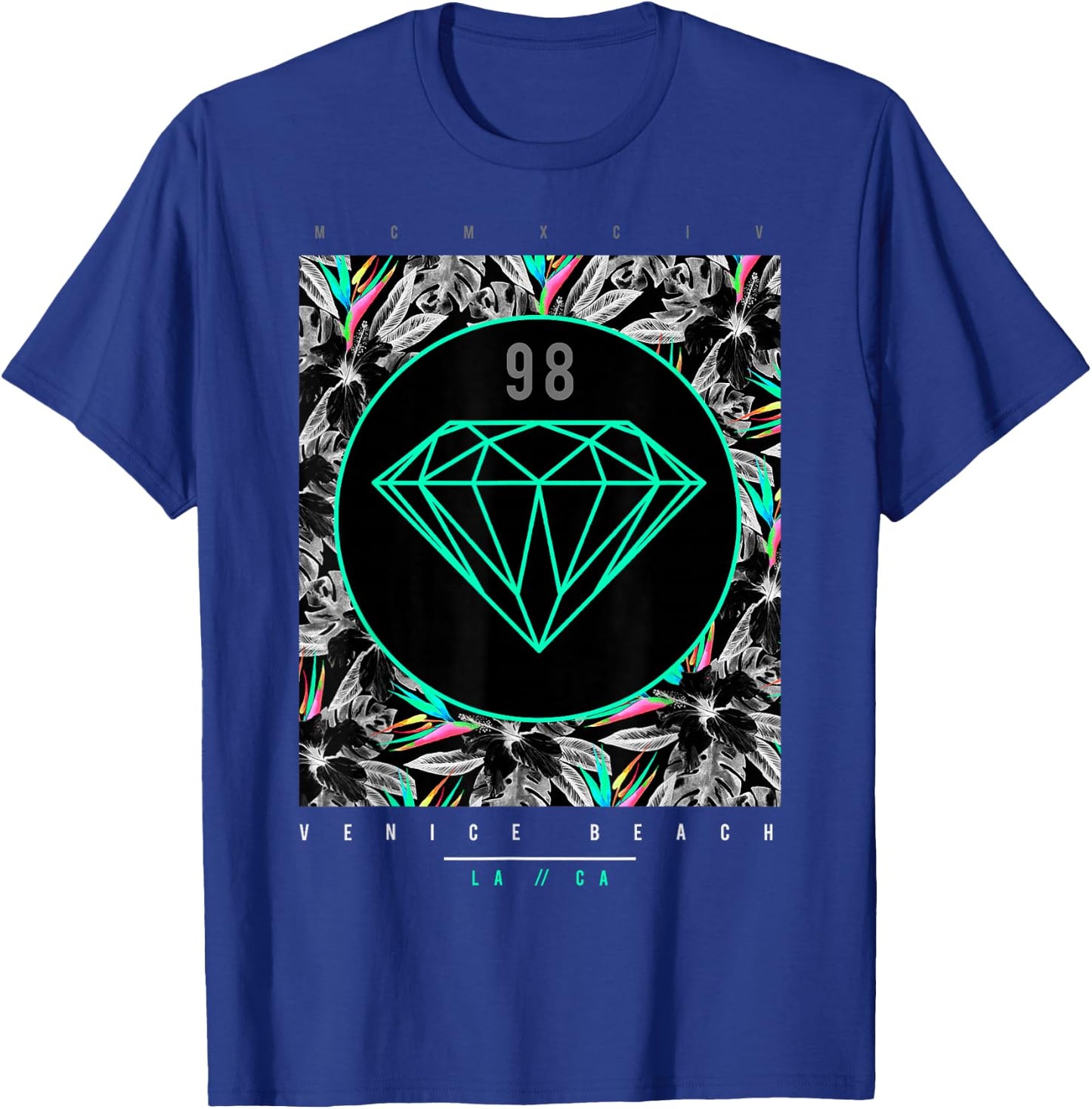 Venice Beach Diamond Color Floral Print T-Shirt - T-Shirt | Royal