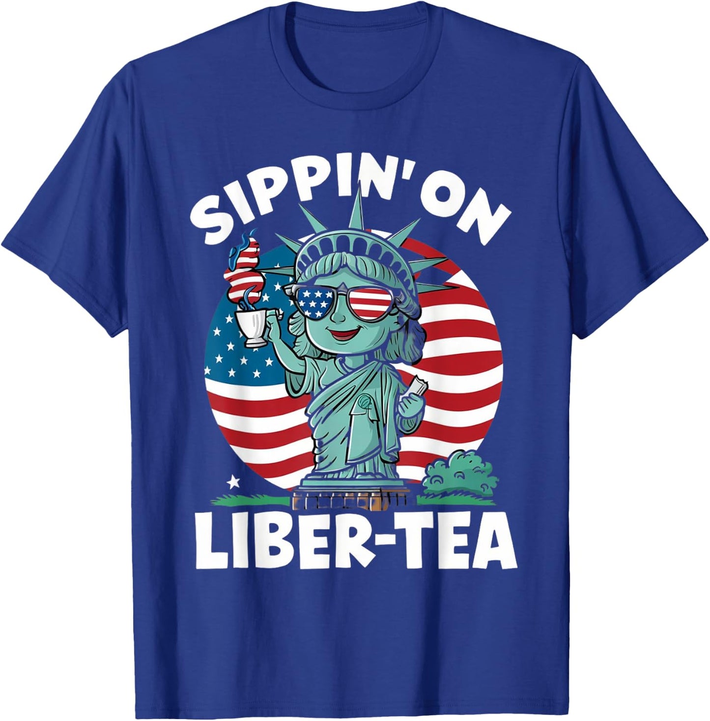 Sippin' On Liber Tea Funny 4th Of July Patriotic USA Flag Women Men T-Shirt - T-Shirt | Royal