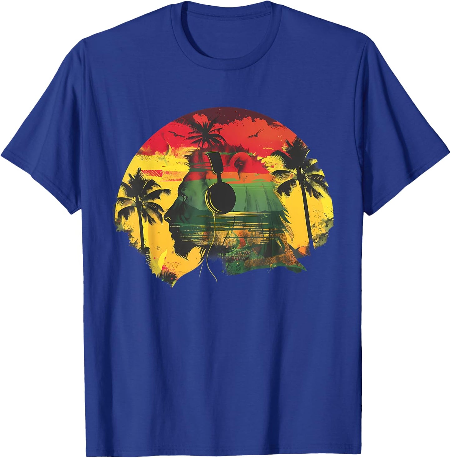 Rasta Reggae Music Headphones Jamaican Lion Of Judah T-Shirt - T-Shirt | Royal
