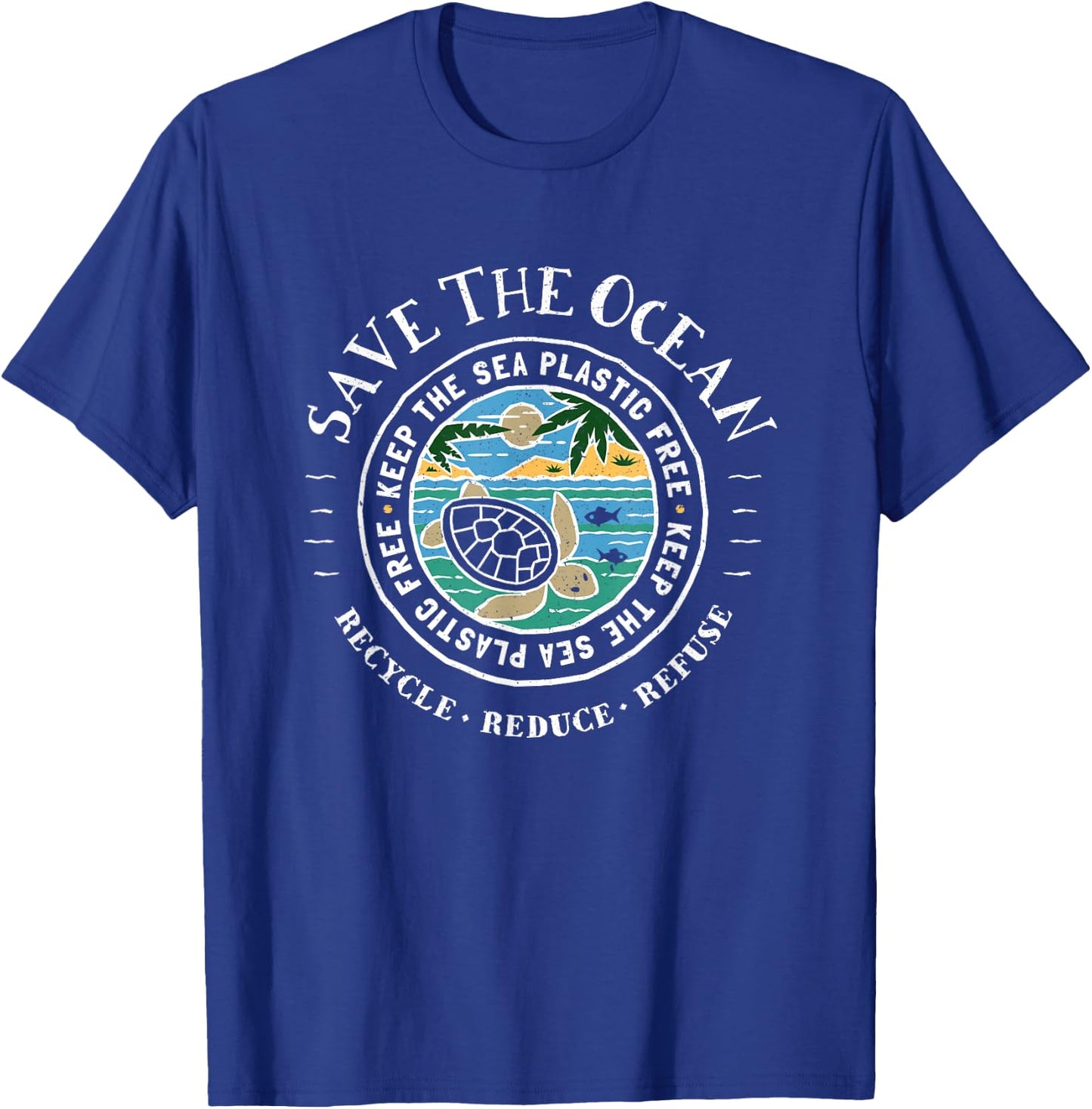 Save The Ocean Keep The Sea Plastic Free Turtle T-Shirt - T-Shirt | Royal