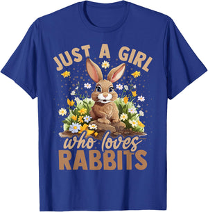 Just A Girl Who Loves Rabbits Aesthetic Flower Women Girls T-Shirt - T-Shirt | Royal