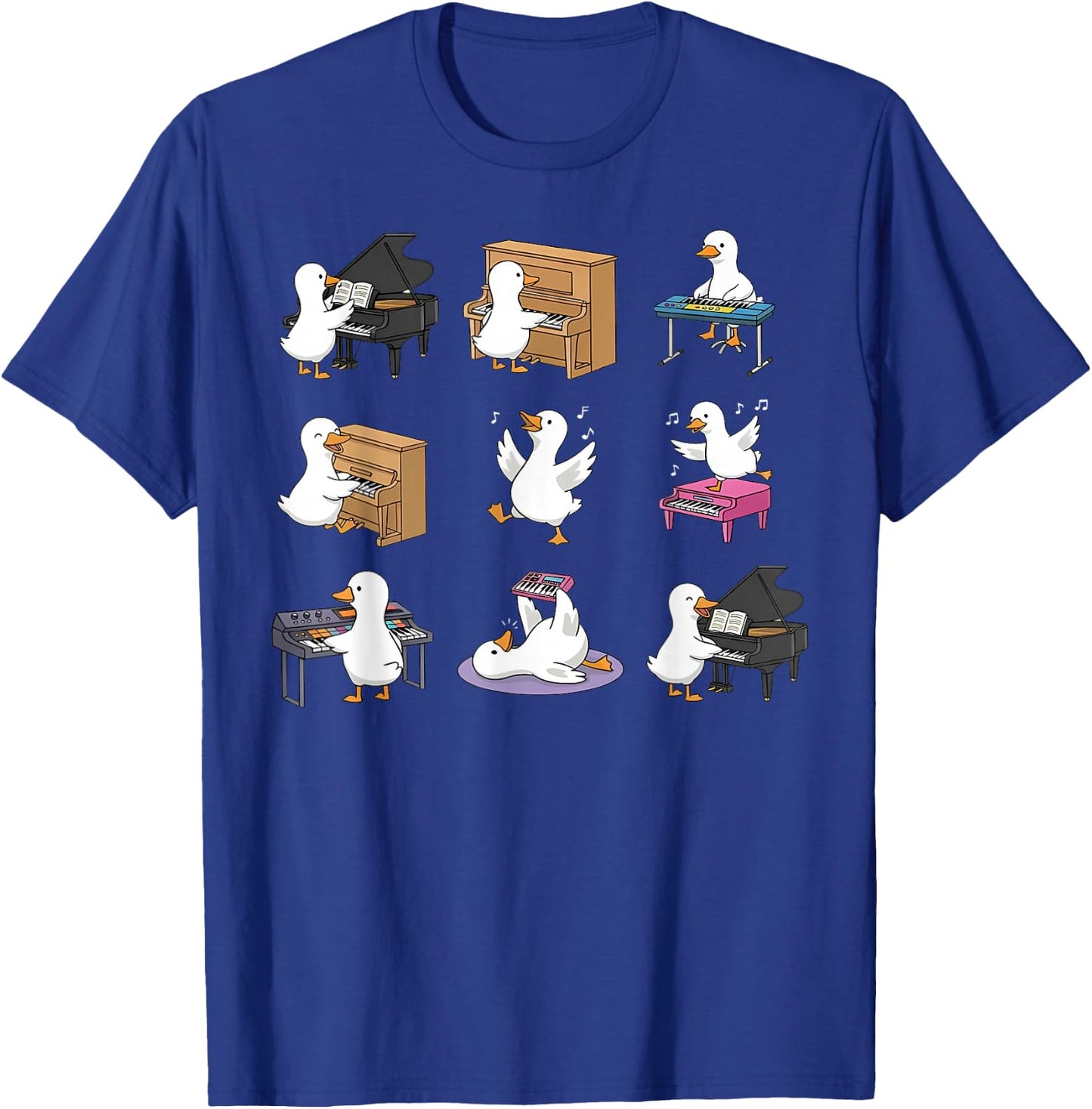 Silly Goose Playing Piano Cute Piano Teacher Keyboard Player T-Shirt - T-Shirt | Royal