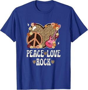 Peace Love Rock And Roll Leopard Print Women Rock Outfit T-Shirt - T-Shirt | Royal