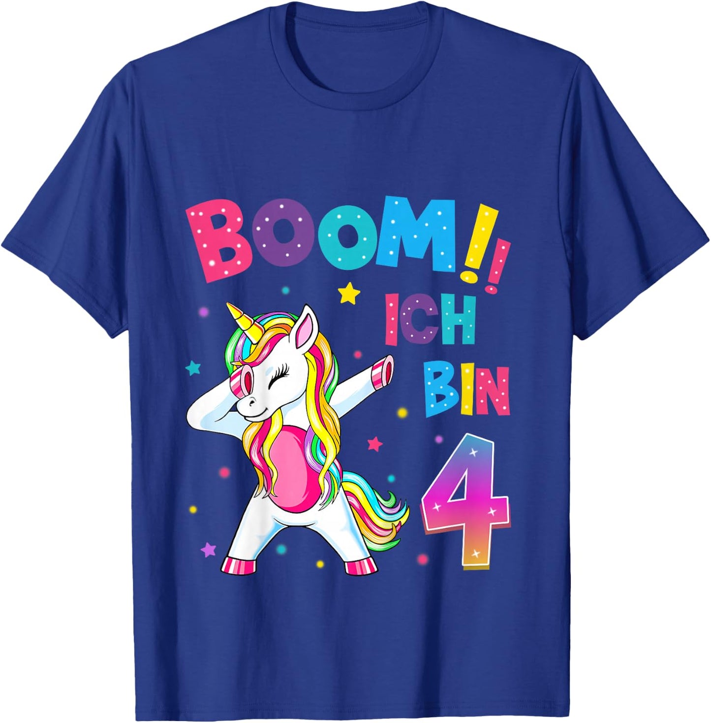 Children's 4th Birthday Girl 4 Years Dancing Funny Unicorn , black T-Shirt - T-Shirt | Royal