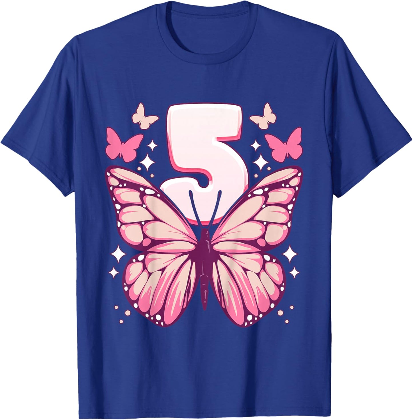 Geburtstag Mädchen 5 Jahre, Schmetterlinge und Nummer 5 T-Shirt - T-Shirt | Royal