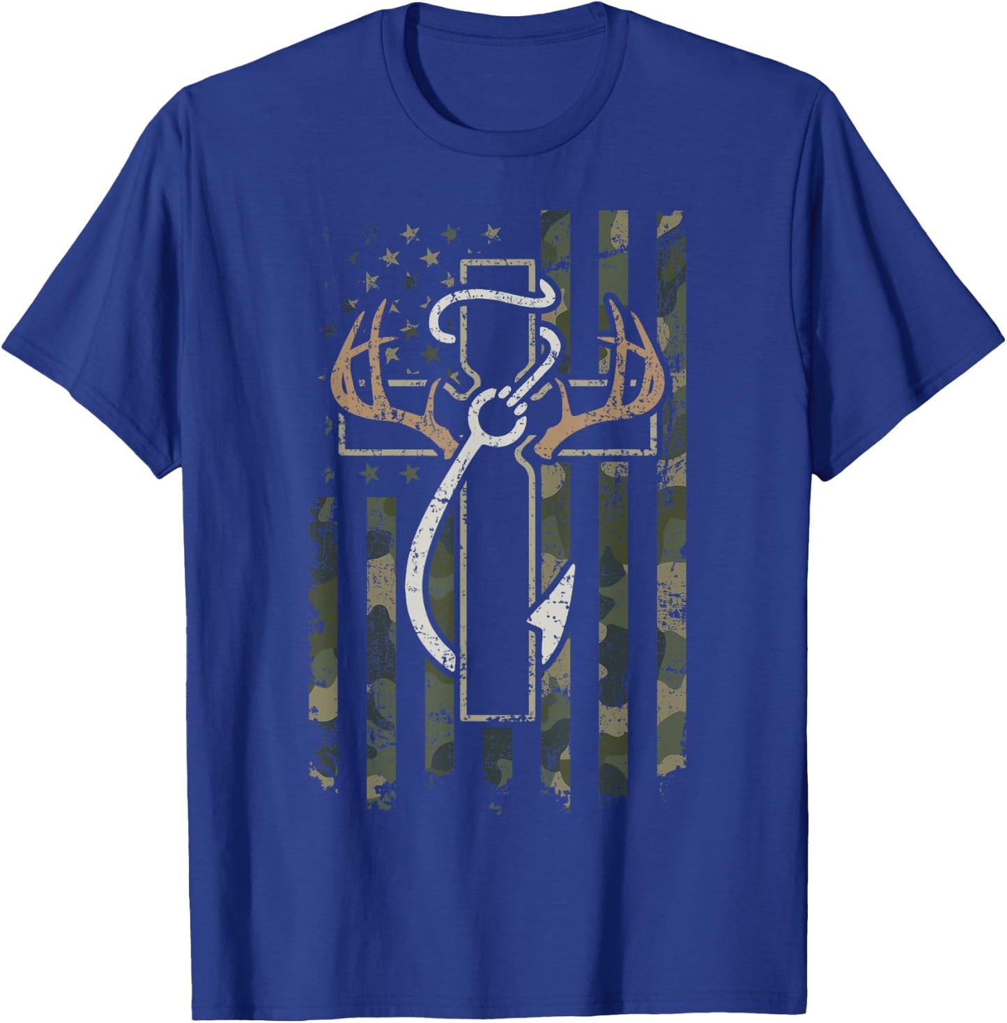 Hunting Fishing Faith - Christian Hunter Fisherman Camo USA T-Shirt - T-Shirt | Royal