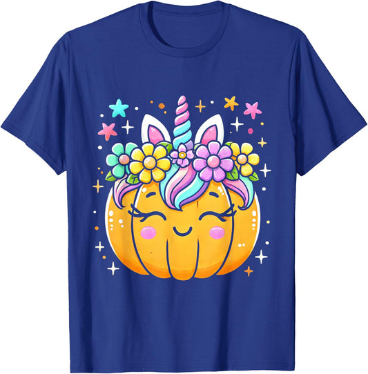 Cute Unicorn Pumpkin Girls Halloween Kids Girls T-Shirt - T-Shirt | Royal