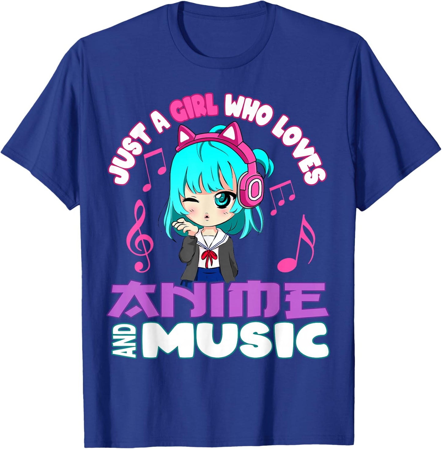 Just a Girl Who Loves Anime and Music Funny Chibi Graphic T-Shirt - T-Shirt | Royal