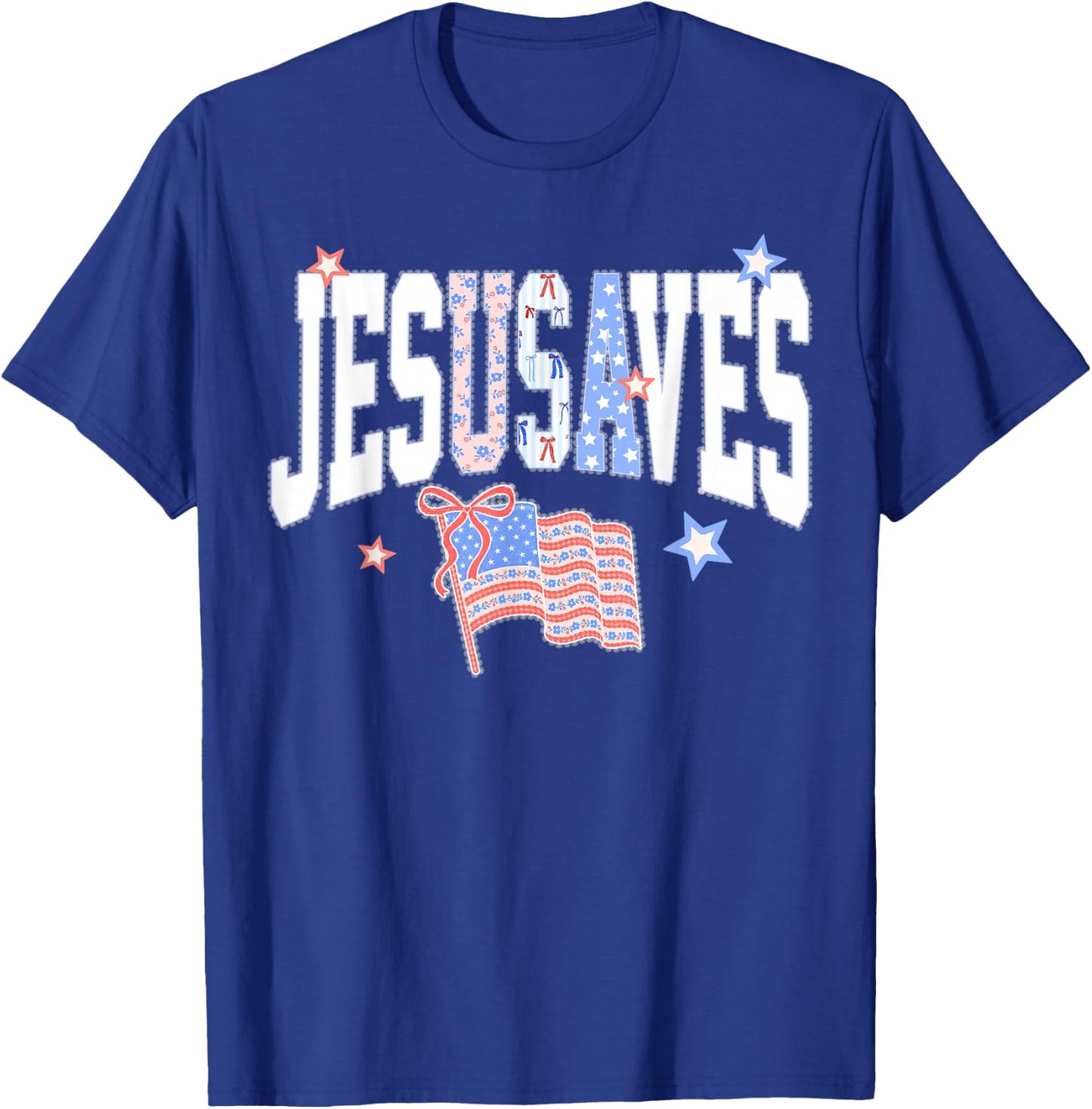 Jesus Saves JesUSAves USA American Flag Patriotic Christian T-Shirt - T-Shirt | Royal