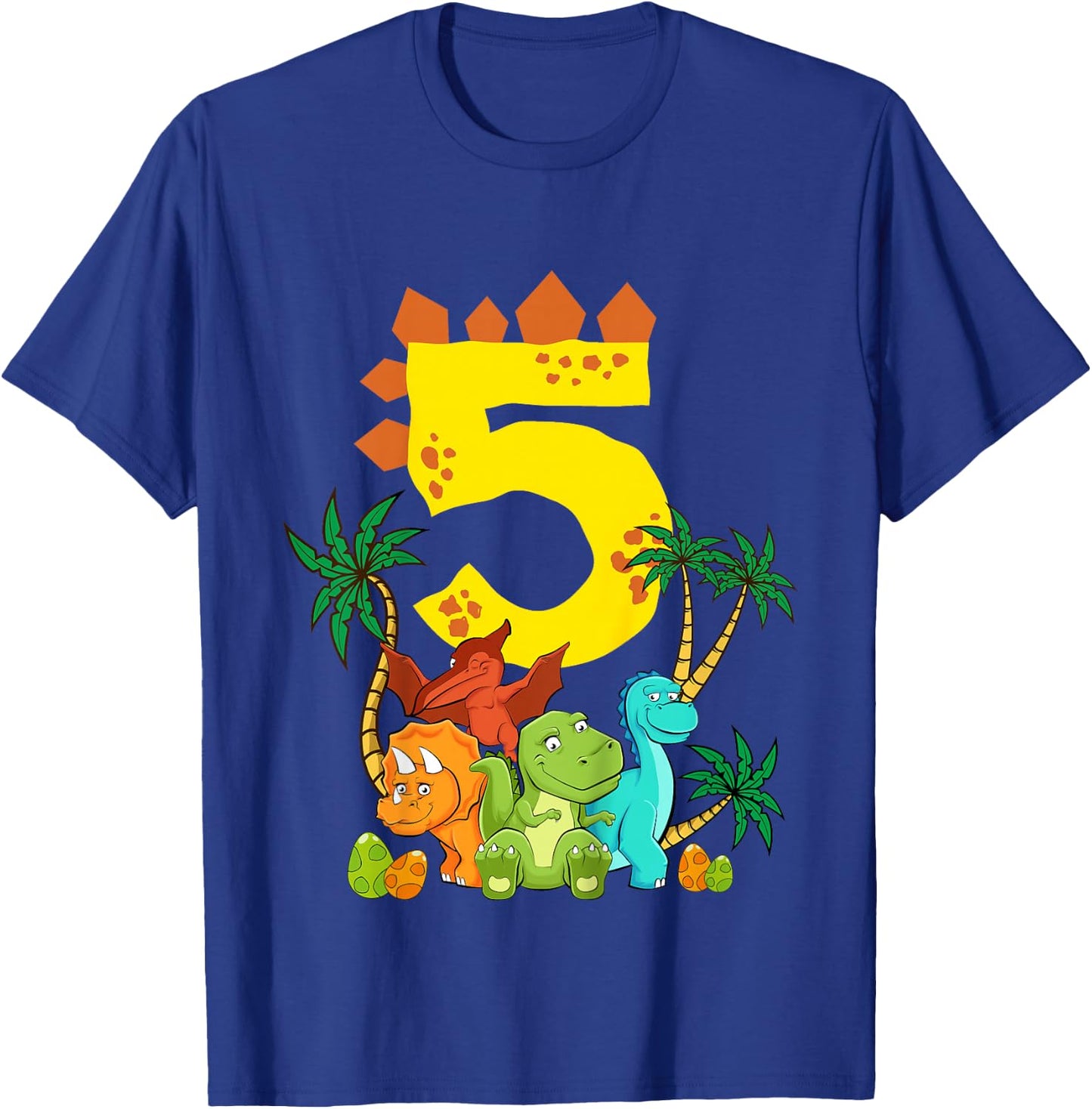 Children's 5th Birthday Boy Dinosaur Party Dino I Am 5 , black T-Shirt - T-Shirt | Royal