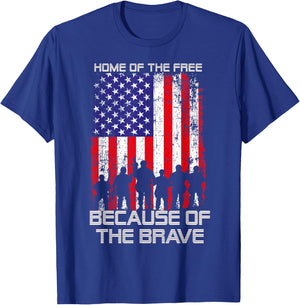 Home Of The Free Because Of The Brave Patriotic Veterans T-Shirt - T-Shirt | Royal
