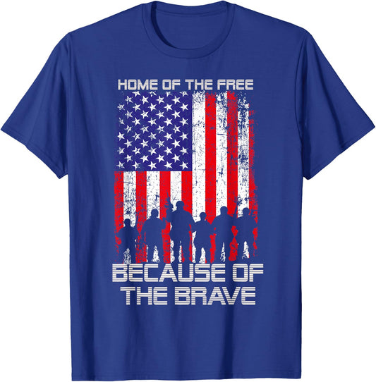 Home Of The Free Because Of The Brave Patriotic Veterans T-Shirt - T-Shirt | Royal