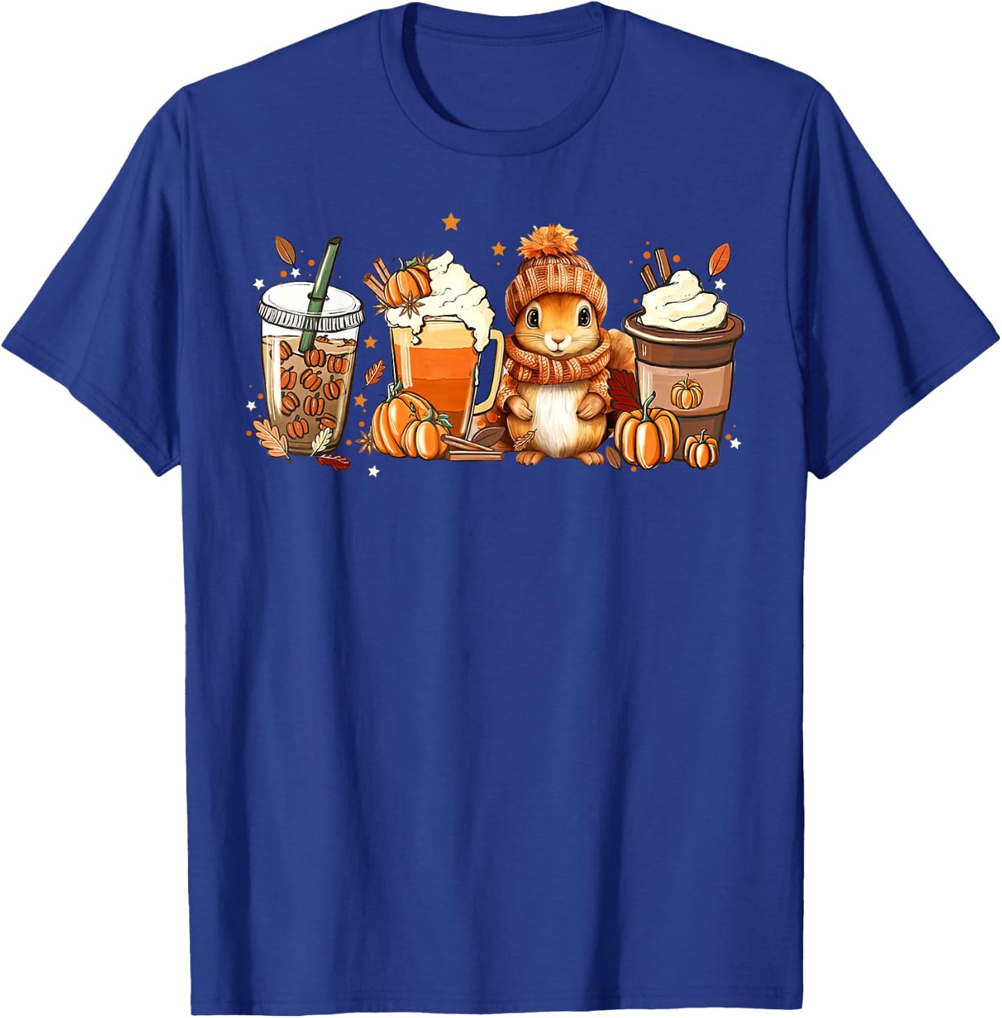 Cute Squirrel Pumpkin Spice Latte Fall Coffee Autumn T-Shirt - T-Shirt | Royal