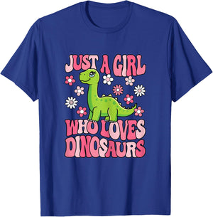 Just A Girl Who Loves Dinosaurs Groovy Dino Lover Girls Kids T-Shirt - T-Shirt | Royal