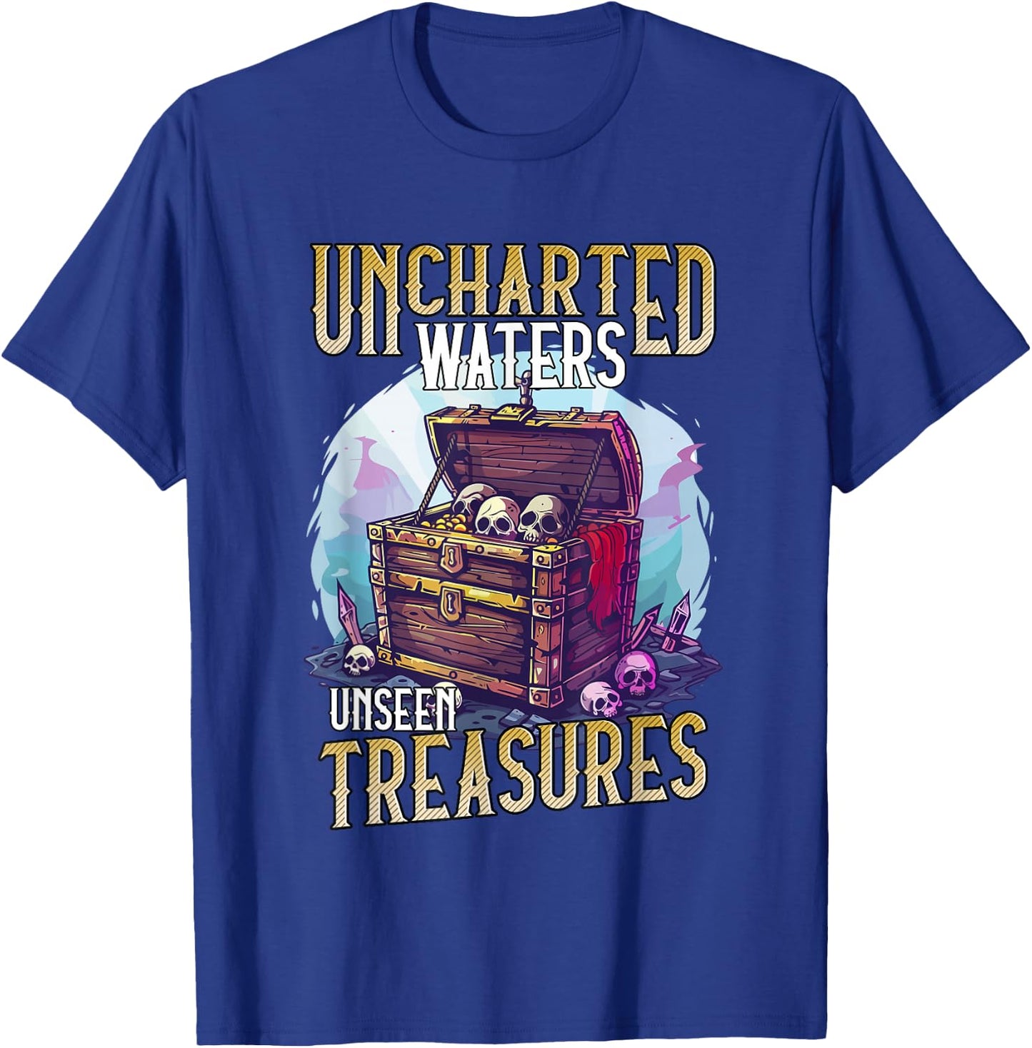 Skull and Crossbones Design Uncharted Waters , Black, S T-Shirt - T-Shirt | Royal
