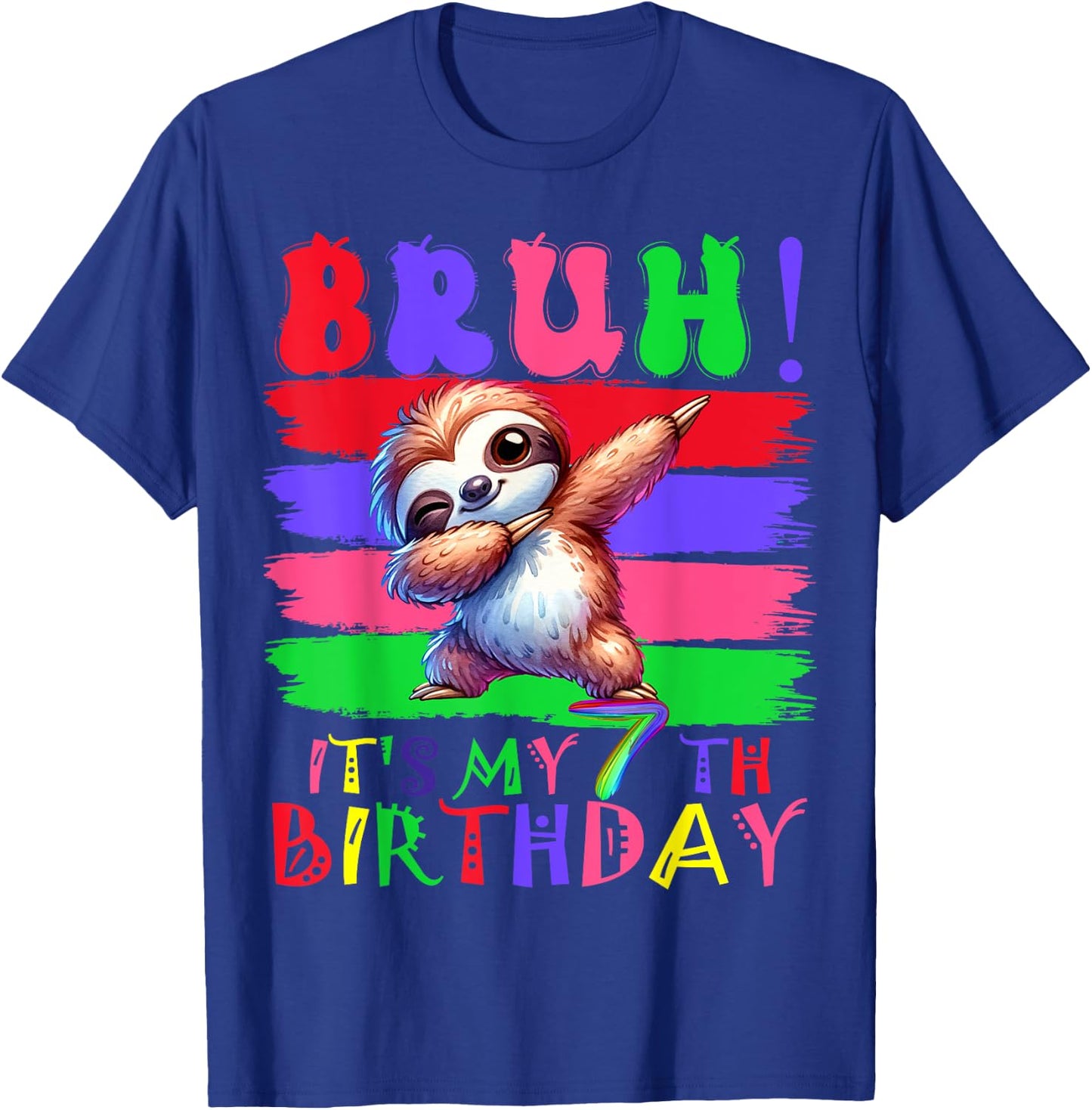 7 Year Old It's My 7th Birthday Sloth dabbing boy girl T-Shirt - T-Shirt | Royal