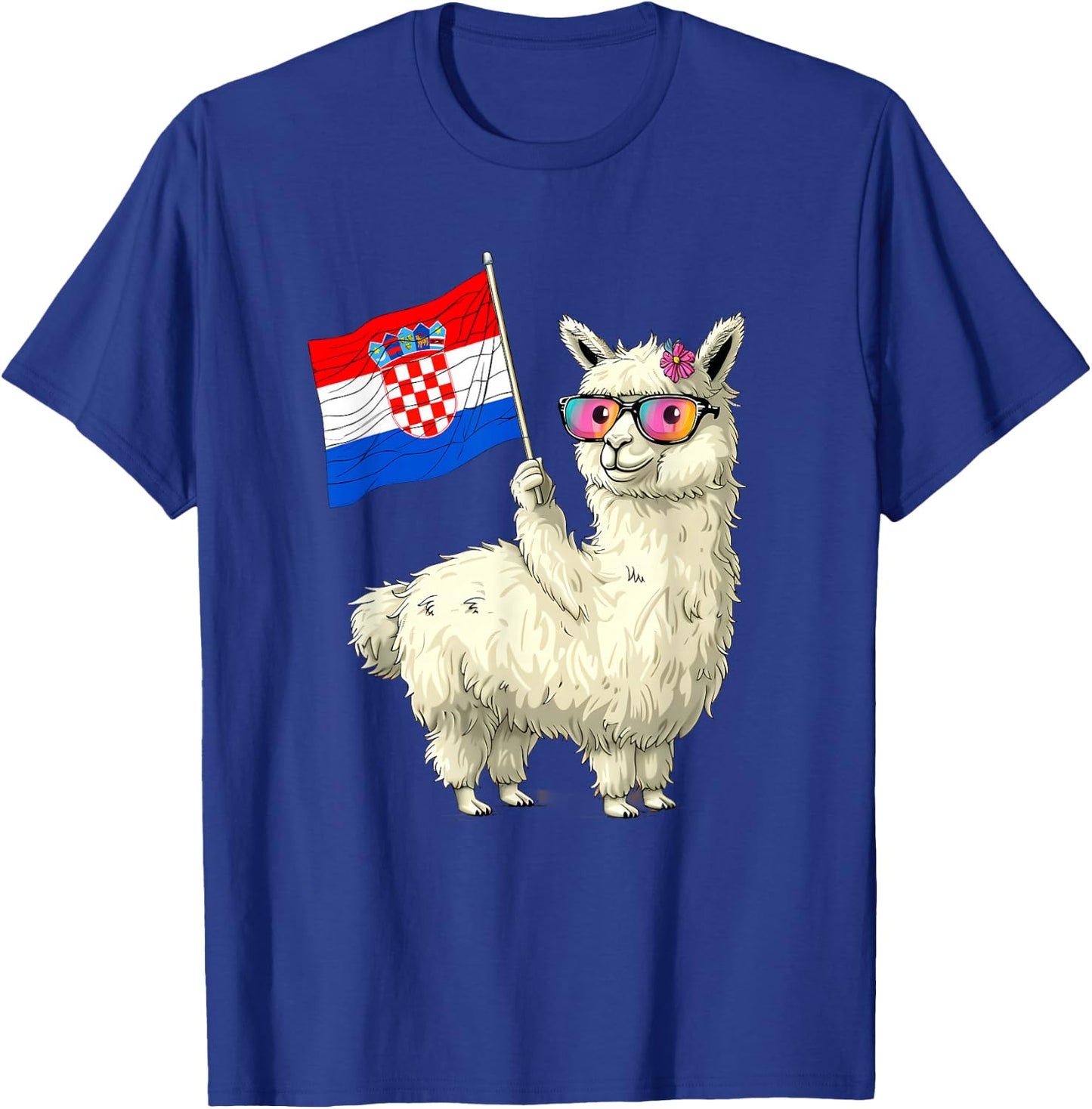 Croatian Roots Lama Croatian Pride Heart Croatia Flag Alpaca T-Shirt - T-Shirt | Royal
