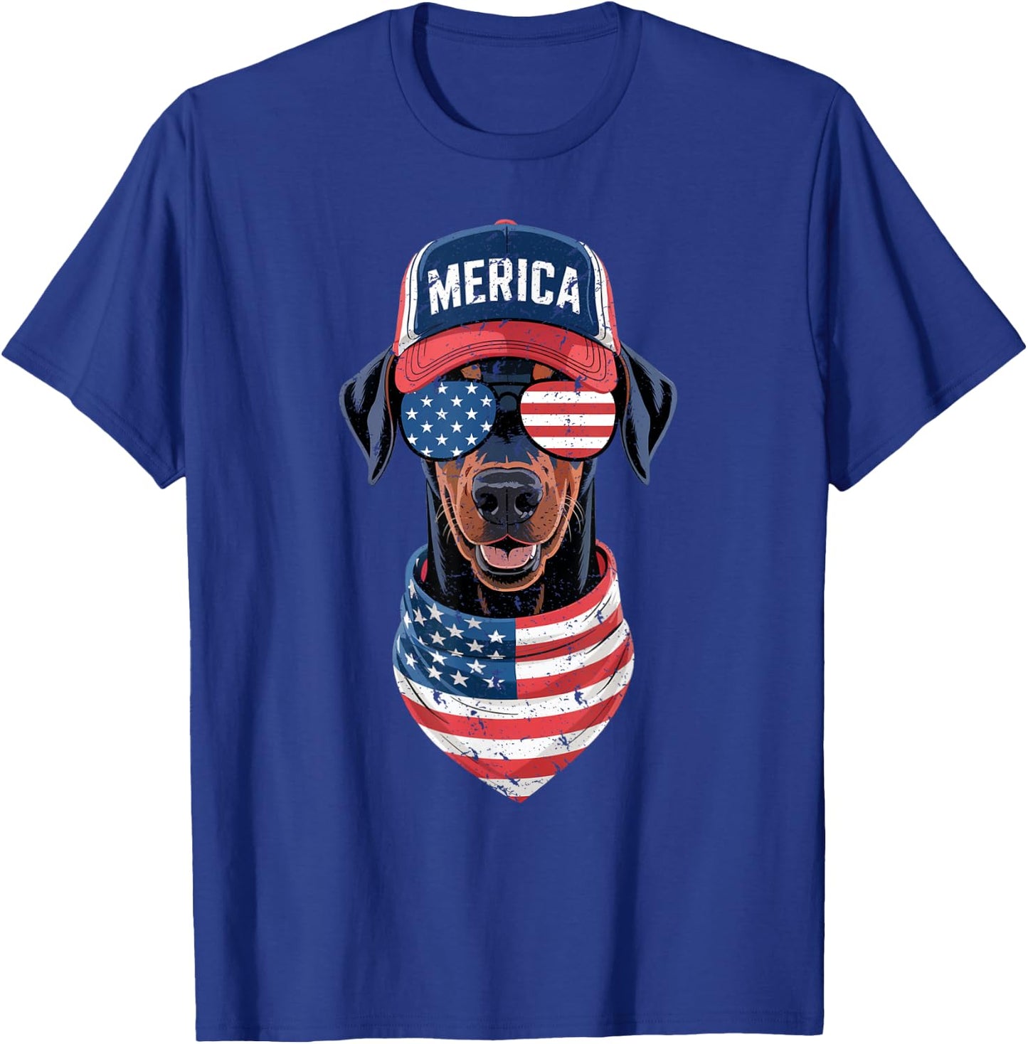 Doberman Pinscher 4th of July US American Flag Dog Patriotic T-Shirt - T-Shirt | Royal