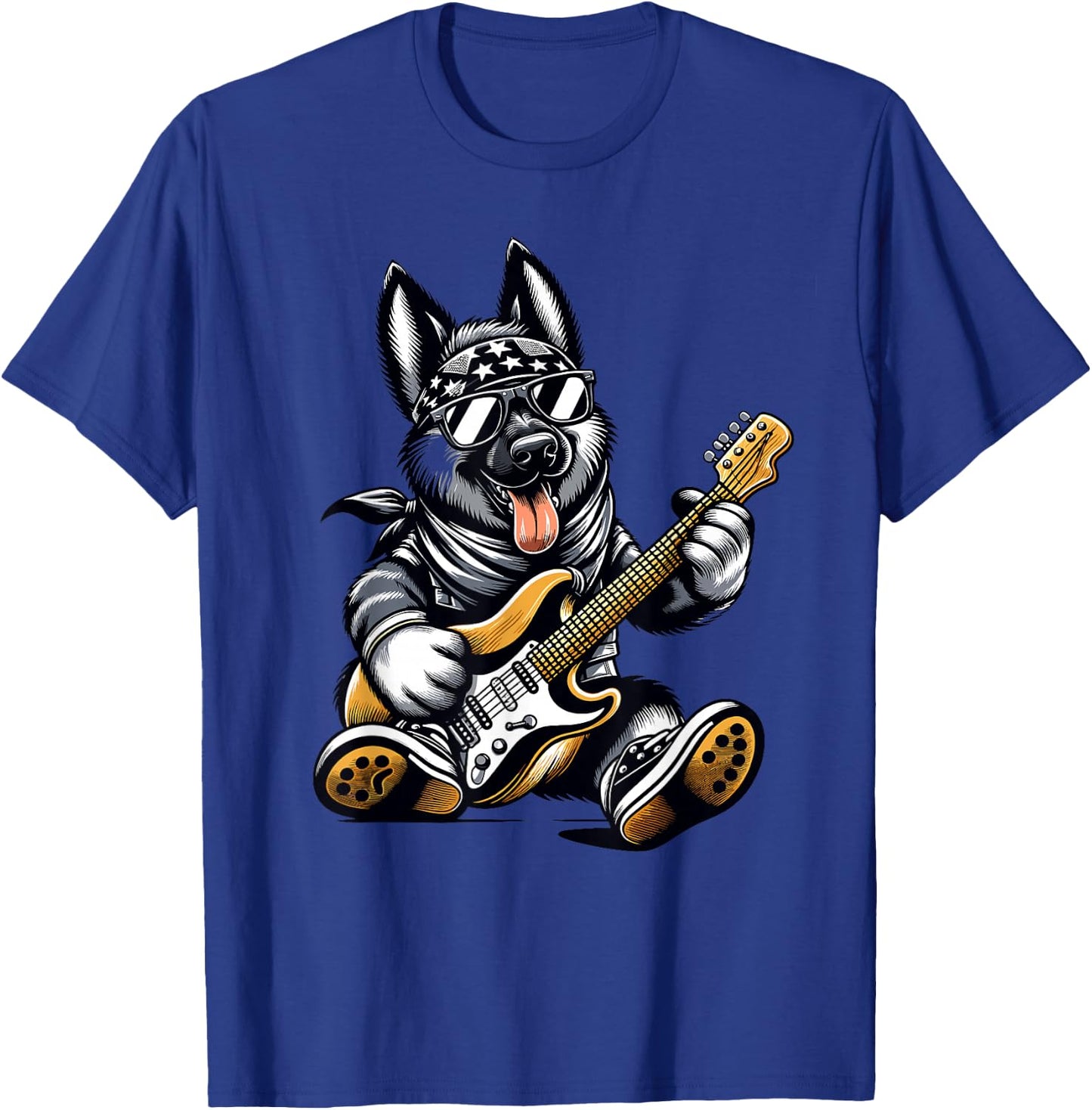 Rock Dog Playing Guitar, Funny Guitar German Shepherd Dog T-Shirt - T-Shirt | Royal