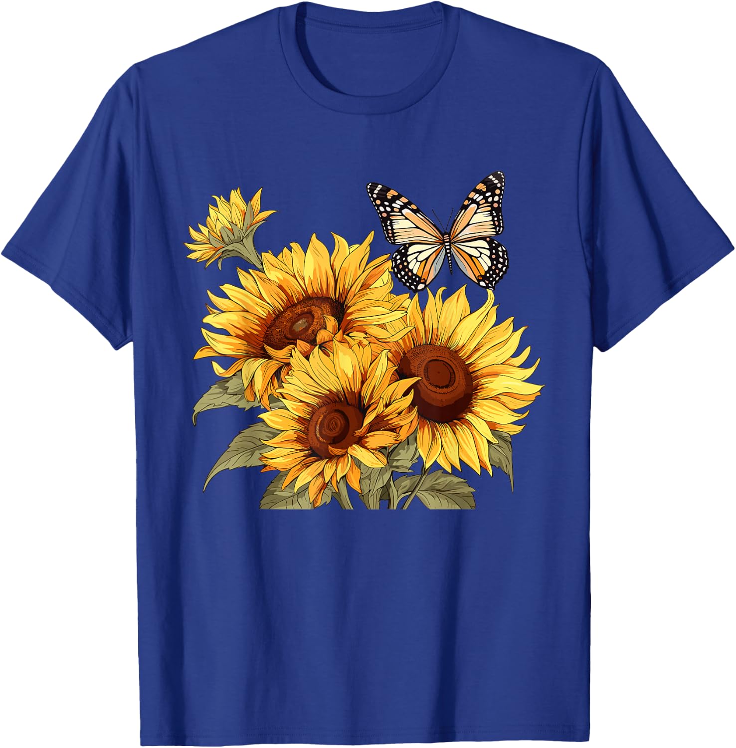 Sunflower and Butterfly , White T-Shirt - T-Shirt | Royal