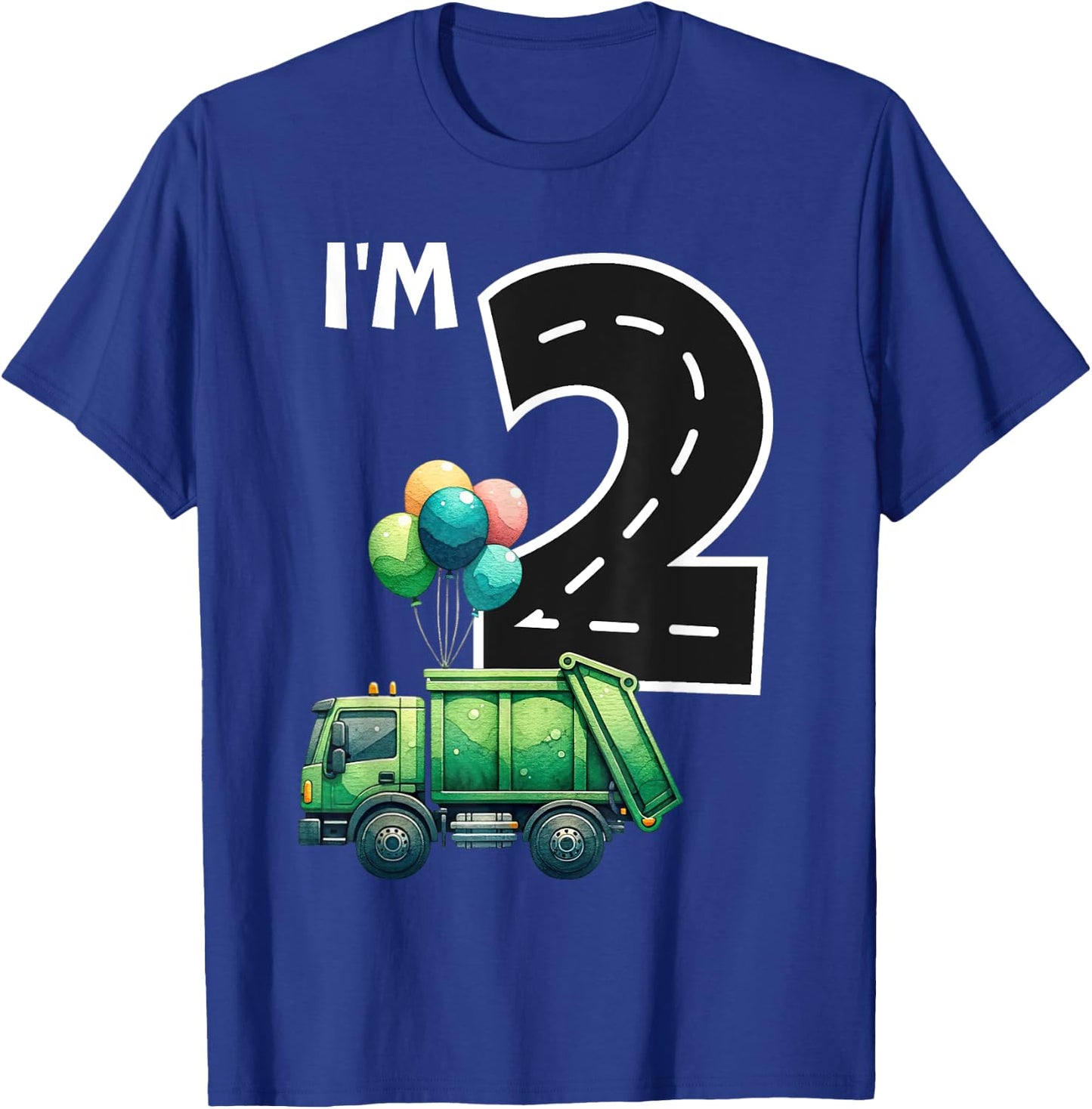 I'm Two 2 Year Old Birthday Boy Garbage Truck Toddler Bday T-Shirt - T-Shirt | Royal