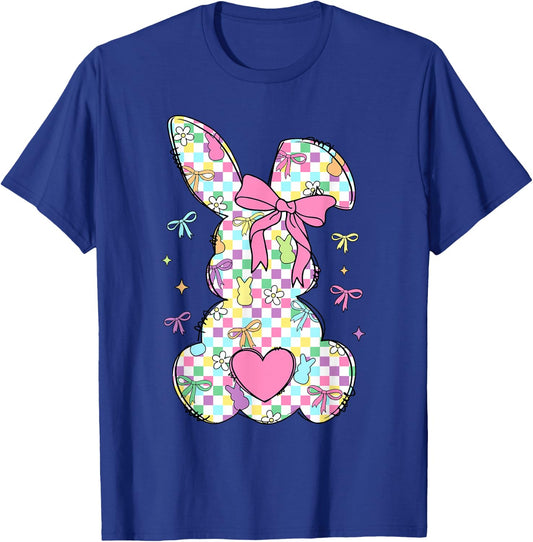 Happy Easter Day Bunny Rabbit With Cute Bow Coquette Kids T-Shirt - T-Shirt | Royal
