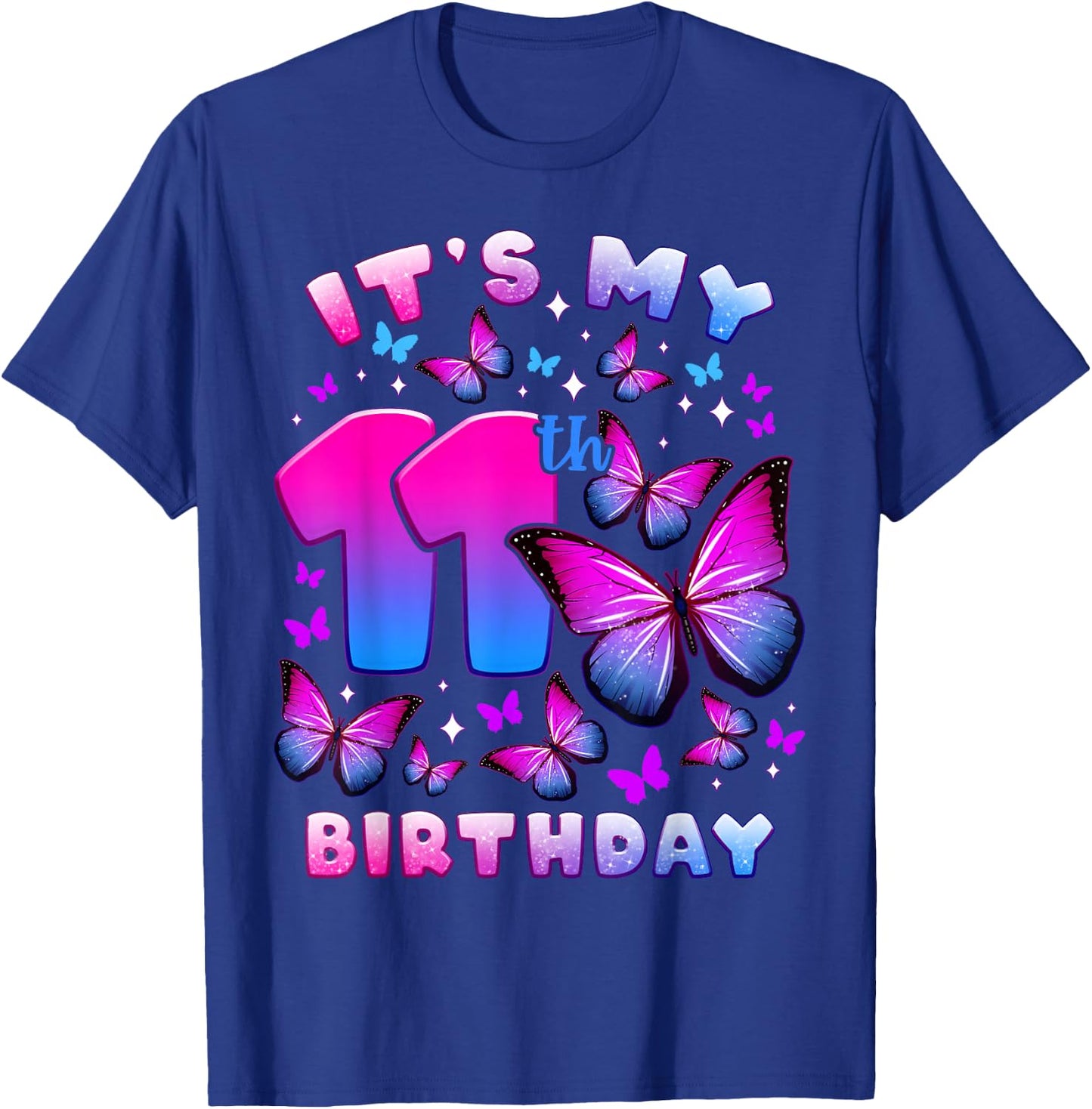 Birthday Girl 11 Year Old, Butterfly, Number 11 T-Shirt - T-Shirt | Royal