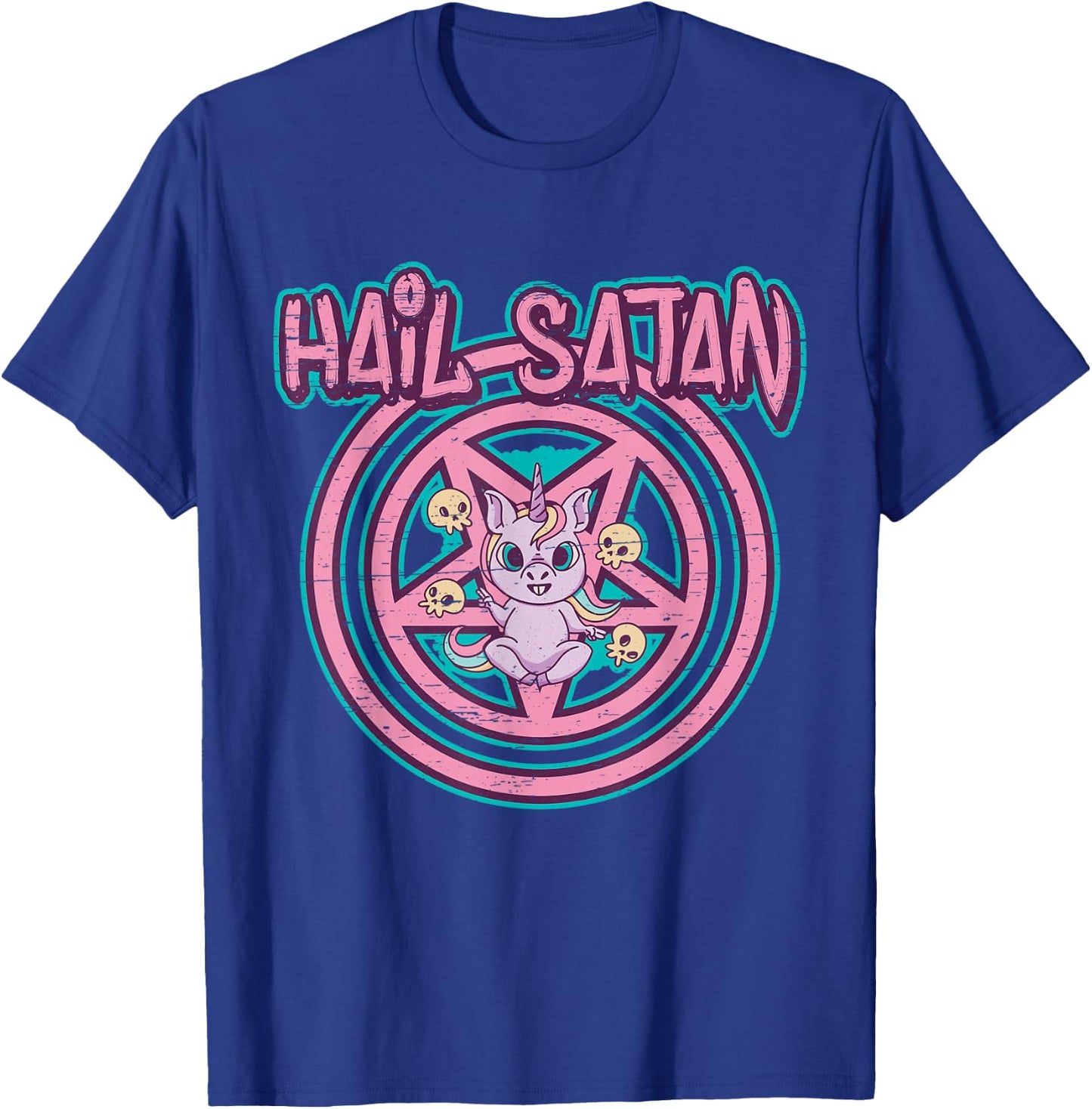 Hail Satan Death Metal Unicorn Black Dark Rock Death Metal , black T-Shirt - T-Shirt | Royal