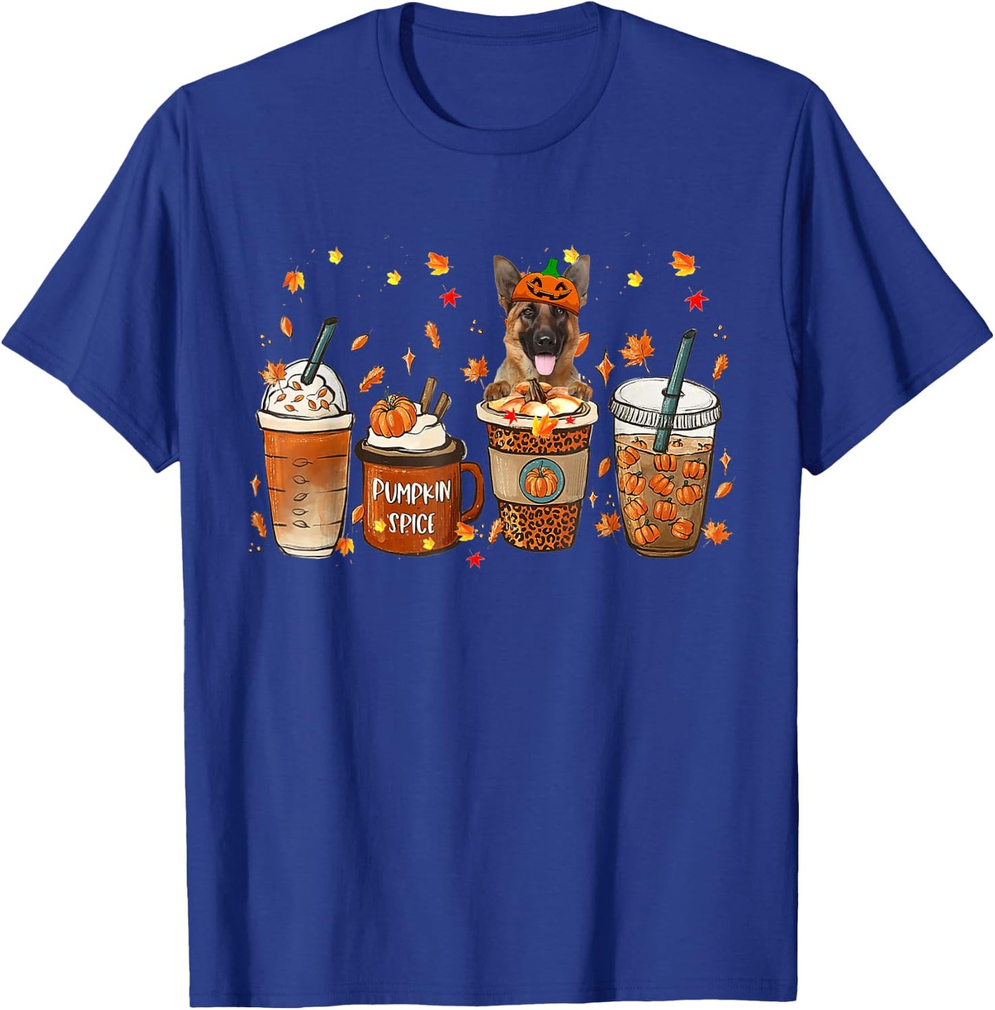 German Shepherd Fall Coffee Pumpkin Spice Latte Iced Autumn T-Shirt - T-Shirt | Royal