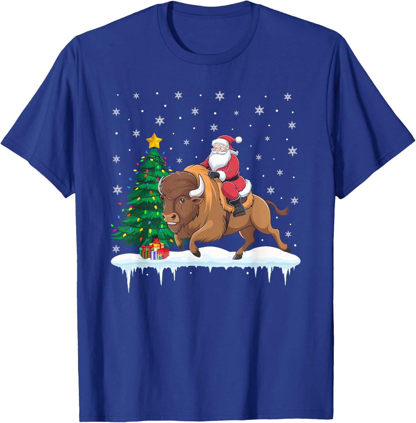 Santa Claus Riding Bison Boys Girls Kids Christmas T-Shirt - T-Shirt | Royal